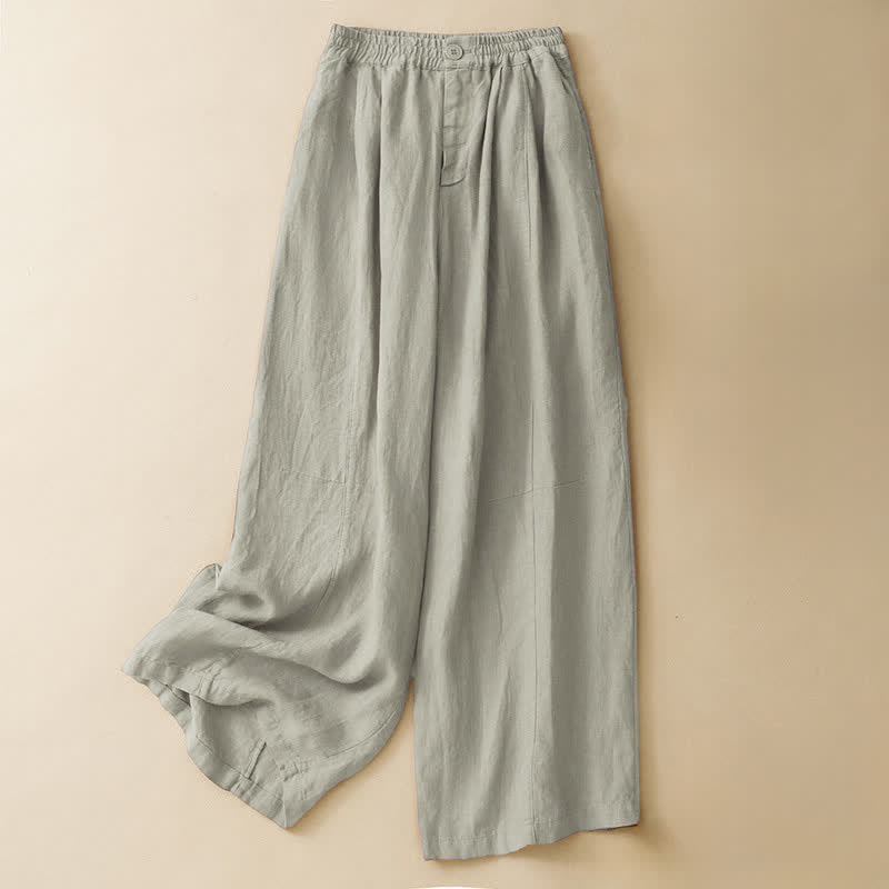 Buddha Stones Pantalon d'été minimaliste décontracté à boutons, coupe 7/8, jambes larges, avec poches - Lin - US8-10, UK/AU12-14, EU40-42 (2XL) - image 10