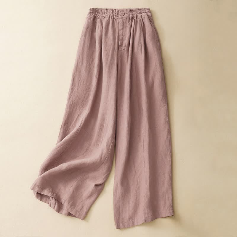 Buddha Stones Pantalon d'été minimaliste décontracté à boutons, coupe 7/8, jambes larges, avec poches - Rose clair - US8-10, UK/AU12-14, EU40-42 (2XL) - image 0