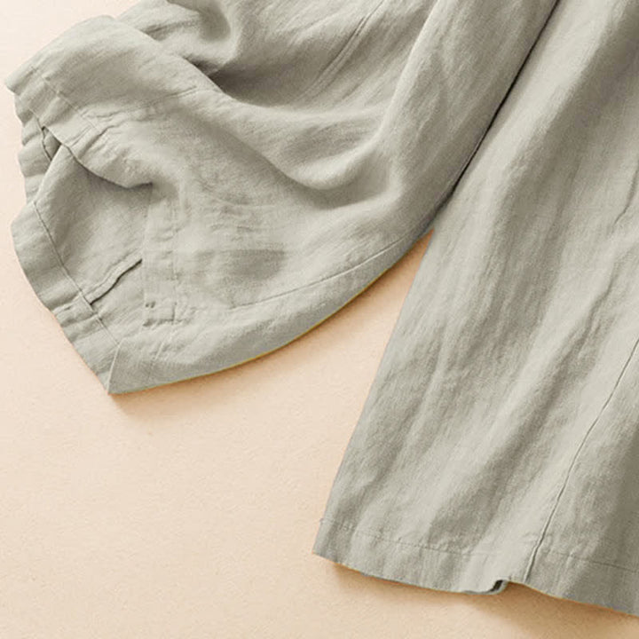 Buddha Stones Pantalon d'été minimaliste décontracté à boutons, coupe 7/8, jambes larges, avec poches - image 16