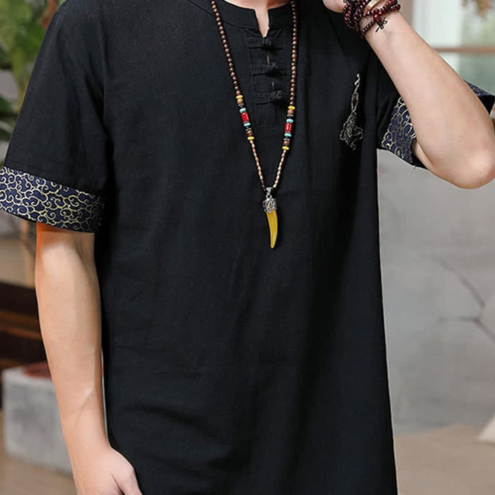Buddha Stones Chemises à manches courtes pour hommes, style Tang, avec broderie grenouille et motif gourde, couleur unie - image 9