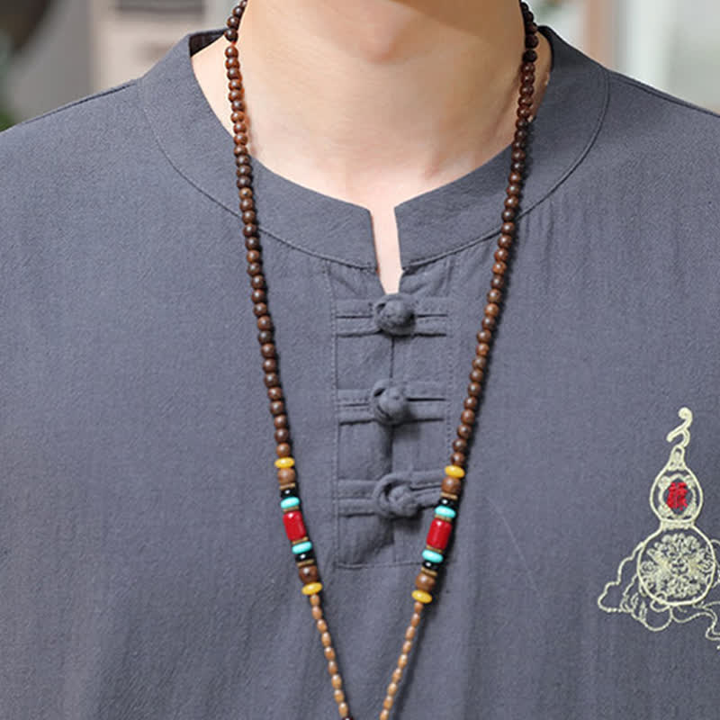 Buddha Stones Chemises à manches courtes pour hommes, style Tang, avec broderie grenouille et motif gourde, couleur unie - image 17