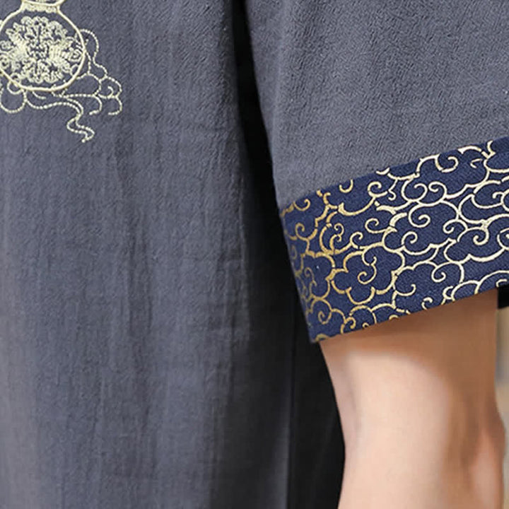 Buddha Stones Chemises à manches courtes pour hommes, style Tang, avec broderie grenouille et motif gourde, couleur unie - image 20