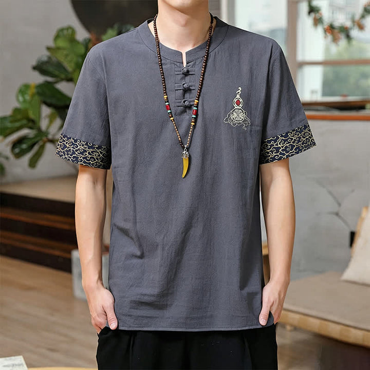 Buddha Stones Chemises à manches courtes pour hommes, style Tang, avec broderie grenouille et motif gourde, couleur unie - Gris ardoise - US/UK/AU46, EU56 (5XL) - image 10