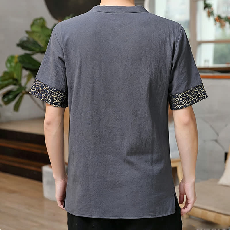 Buddha Stones Chemises à manches courtes pour hommes, style Tang, avec broderie grenouille et motif gourde, couleur unie - image 12