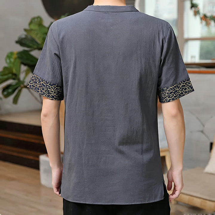 Buddha Stones Chemises à manches courtes pour hommes, style Tang, avec broderie grenouille et motif gourde, couleur unie - image 12