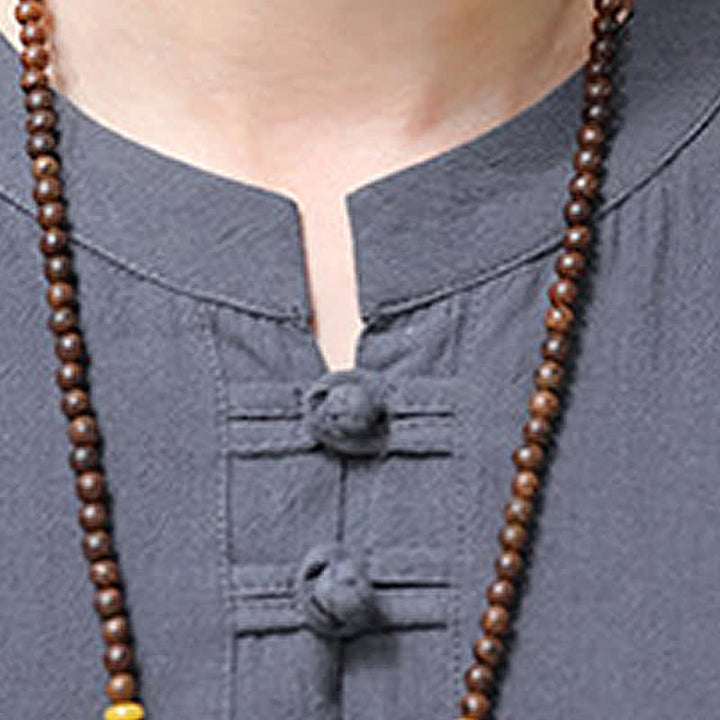 Buddha Stones Chemises à manches courtes pour hommes, style Tang, avec broderie grenouille et motif gourde, couleur unie - image 18