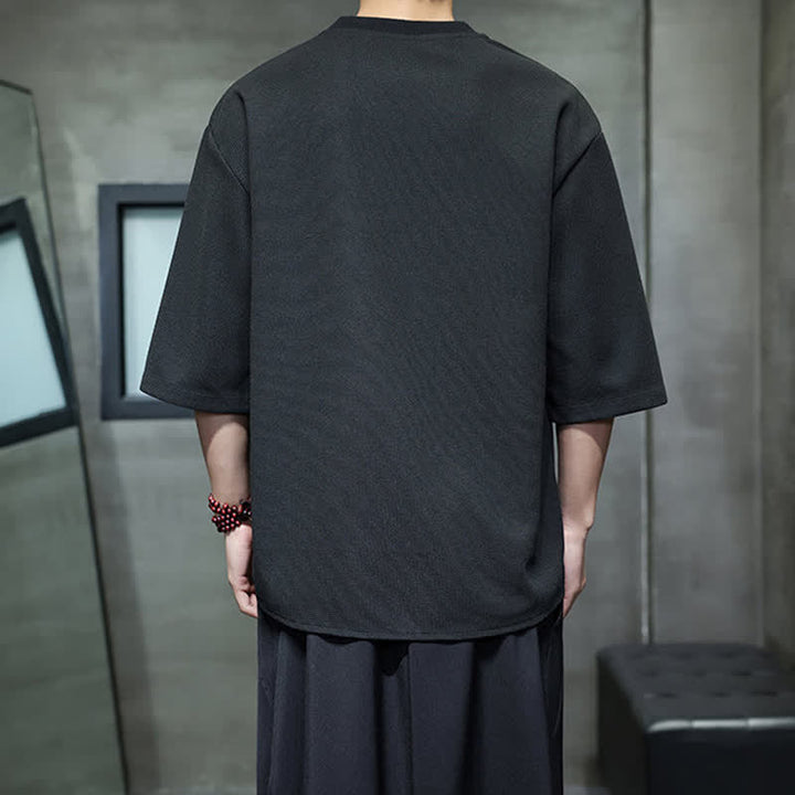 Buddha Stones T-shirts à manches courtes pour hommes, en coton, avec broderie minimaliste et décontractée, motif cheval, style été. - image 11