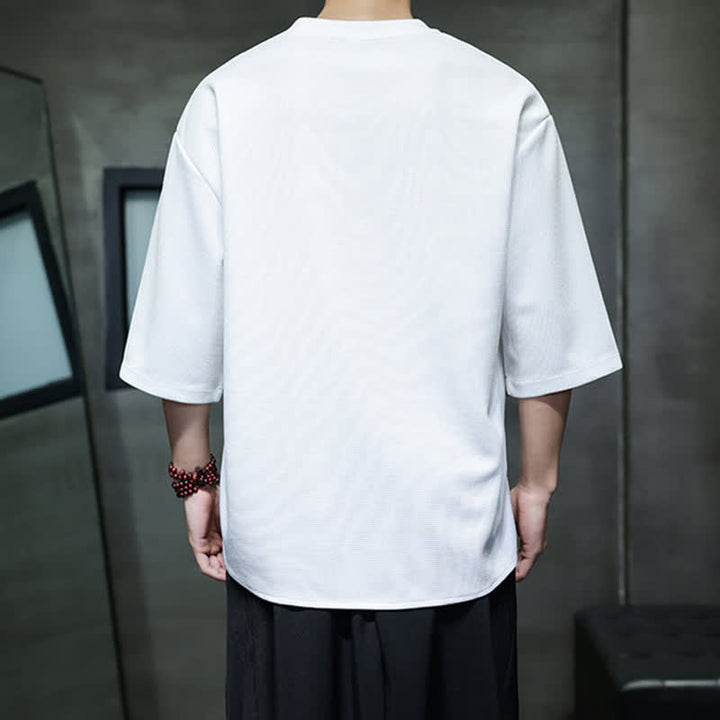 Buddha Stones T-shirts à manches courtes pour hommes, en coton, avec broderie minimaliste et décontractée, motif cheval, style été. - image 3