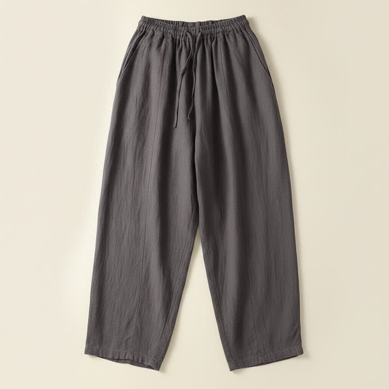 Buddha Stones Pantalon d'été décontracté en lin uni à cordon de serrage et jambes larges avec poches, longueur cheville. - Gris terne - US8-10, UK/AU12-14, EU40-42 (2XL) - image 16