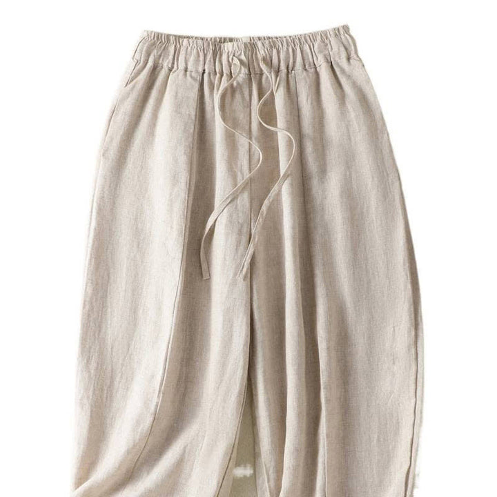 Buddha Stones Pantalon d'été décontracté en lin uni à cordon de serrage et jambes larges avec poches, longueur cheville. - image 8