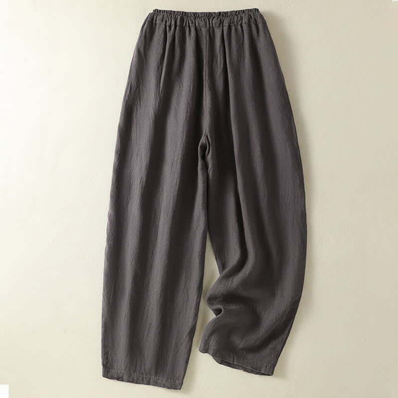 Buddha Stones Pantalon d'été décontracté en lin uni à cordon de serrage et jambes larges avec poches, longueur cheville. - image 17