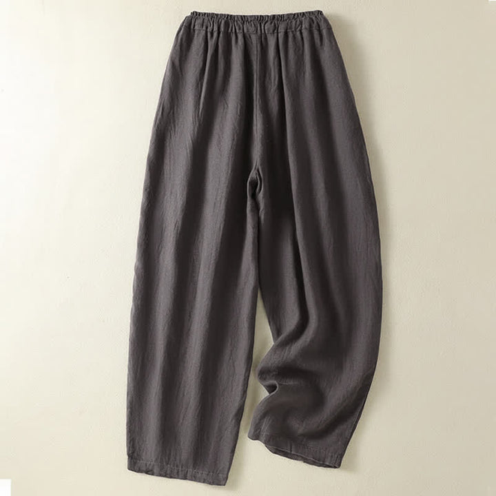 Buddha Stones Pantalon d'été décontracté en lin uni à cordon de serrage et jambes larges avec poches, longueur cheville. - image 17