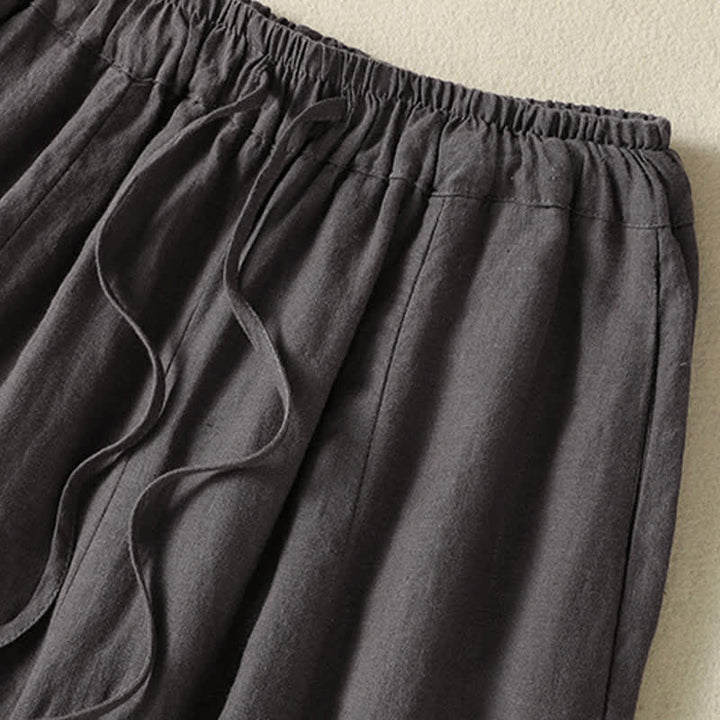 Buddha Stones Pantalon d'été décontracté en lin uni à cordon de serrage et jambes larges avec poches, longueur cheville. - image 19