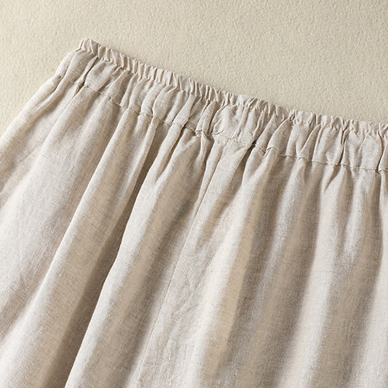 Buddha Stones Pantalon d'été décontracté en lin uni à cordon de serrage et jambes larges avec poches, longueur cheville. - image 14