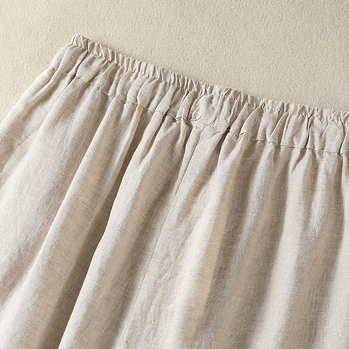 Buddha Stones Pantalon d'été décontracté en lin uni à cordon de serrage et jambes larges avec poches, longueur cheville. - image 14