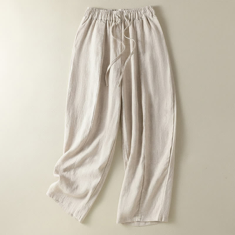 Buddha Stones Pantalon d'été décontracté en lin uni à cordon de serrage et jambes larges avec poches, longueur cheville. - Lin - US8-10, UK/AU12-14, EU40-42 (2XL) - image 7