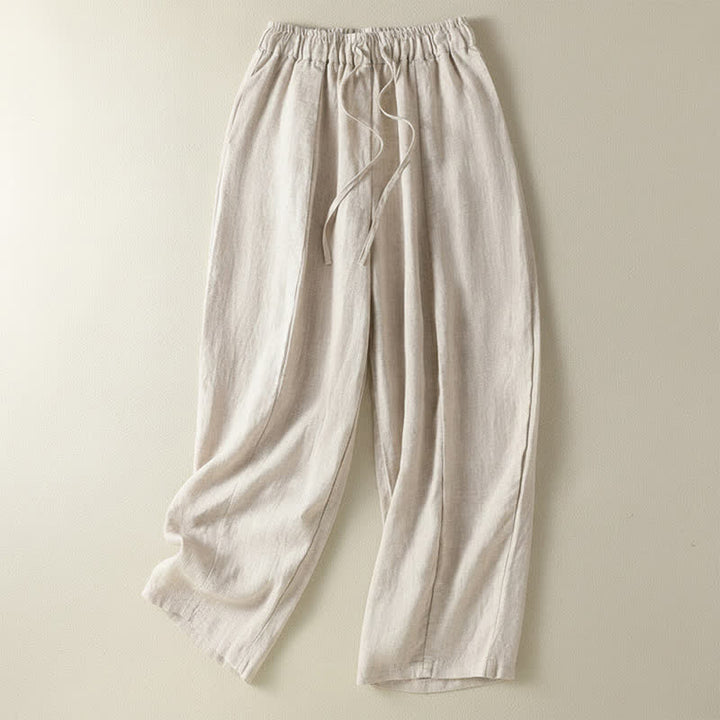 Buddha Stones Pantalon d'été décontracté en lin uni à cordon de serrage et jambes larges avec poches, longueur cheville. - Lin - US8-10, UK/AU12-14, EU40-42 (2XL) - image 7