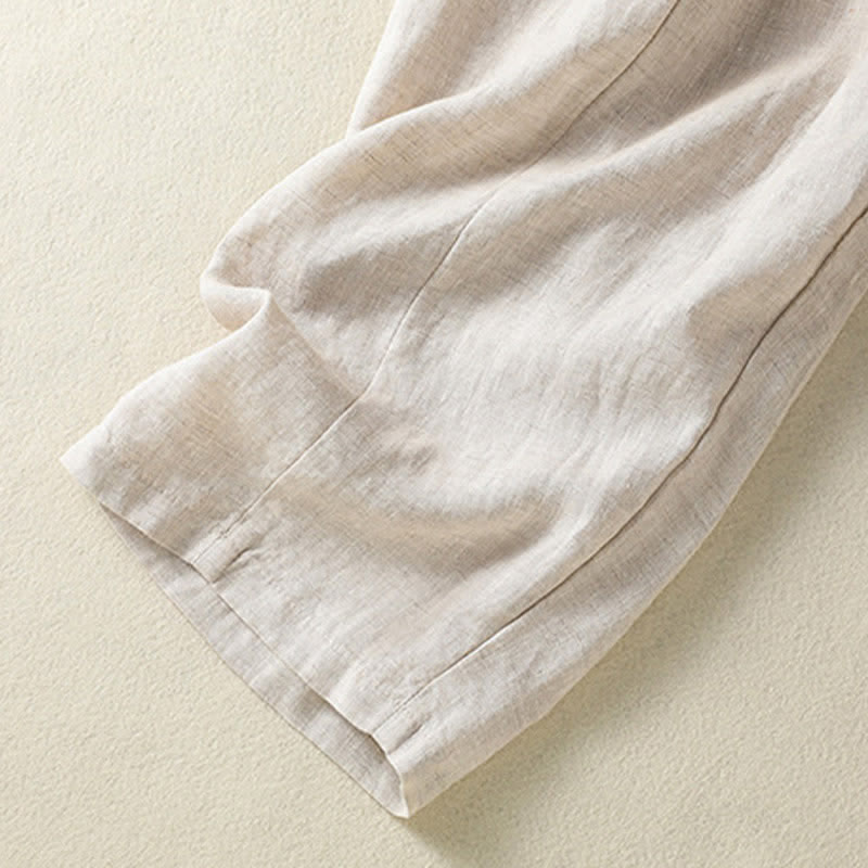 Buddha Stones Pantalon d'été décontracté en lin uni à cordon de serrage et jambes larges avec poches, longueur cheville. - image 15