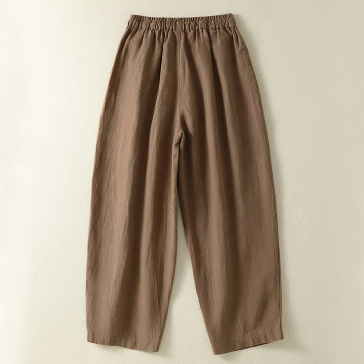 Buddha Stones Pantalon d'été décontracté en lin uni à cordon de serrage et jambes larges avec poches, longueur cheville. - image 1