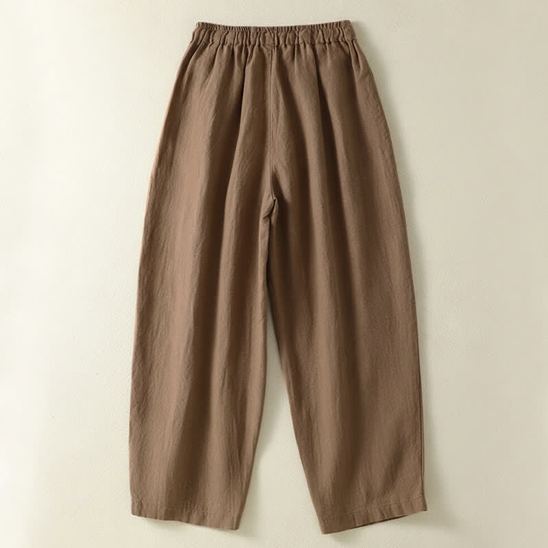 Buddha Stones Pantalon d'été décontracté en lin uni à cordon de serrage et jambes larges avec poches, longueur cheville. - image 1