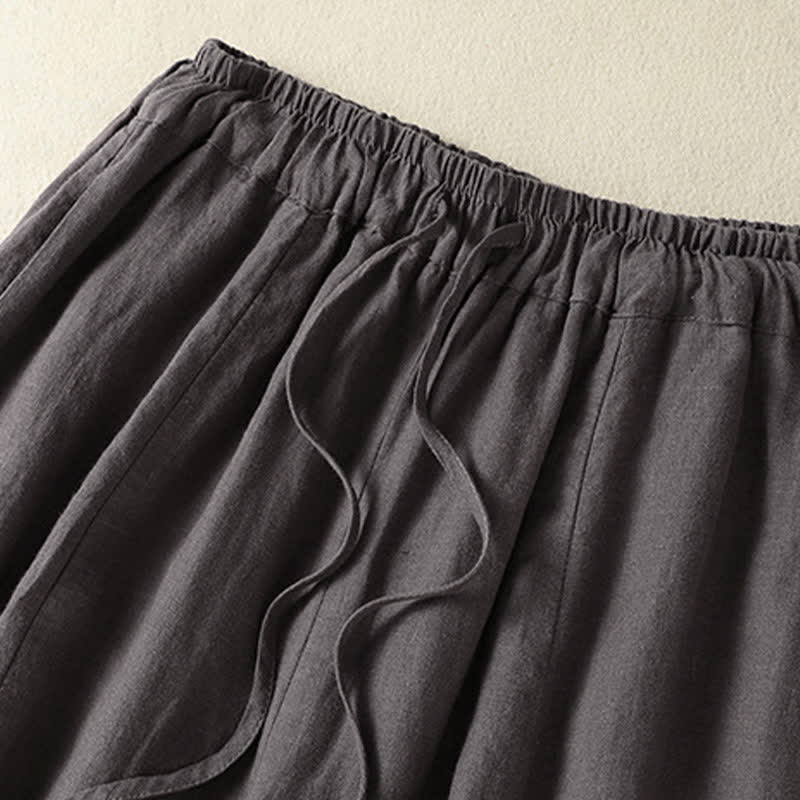 Buddha Stones Pantalon d'été décontracté en lin uni à cordon de serrage et jambes larges avec poches, longueur cheville. - image 18