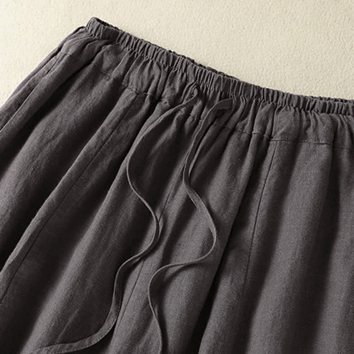 Buddha Stones Pantalon d'été décontracté en lin uni à cordon de serrage et jambes larges avec poches, longueur cheville. - image 18