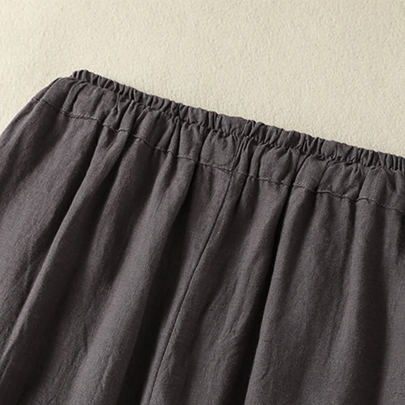 Buddha Stones Pantalon d'été décontracté en lin uni à cordon de serrage et jambes larges avec poches, longueur cheville. - image 20