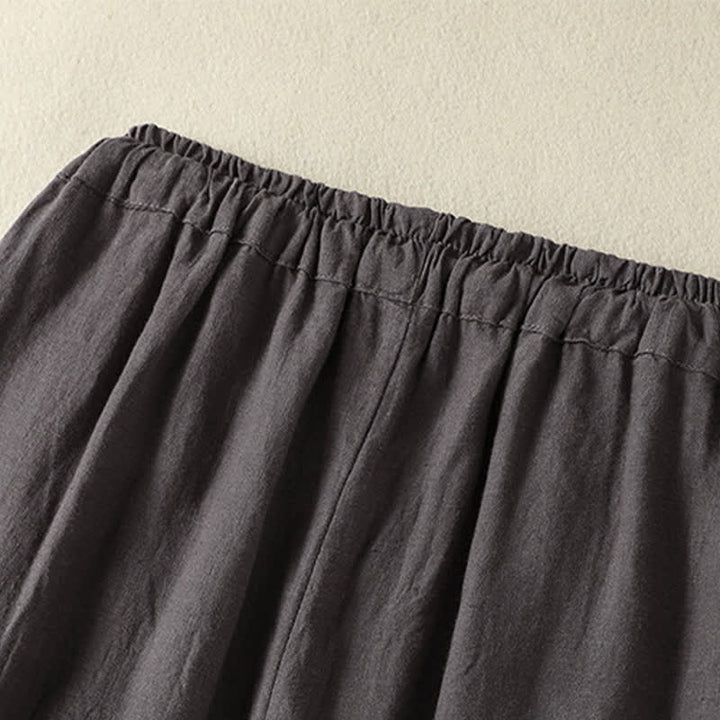 Buddha Stones Pantalon d'été décontracté en lin uni à cordon de serrage et jambes larges avec poches, longueur cheville. - image 20