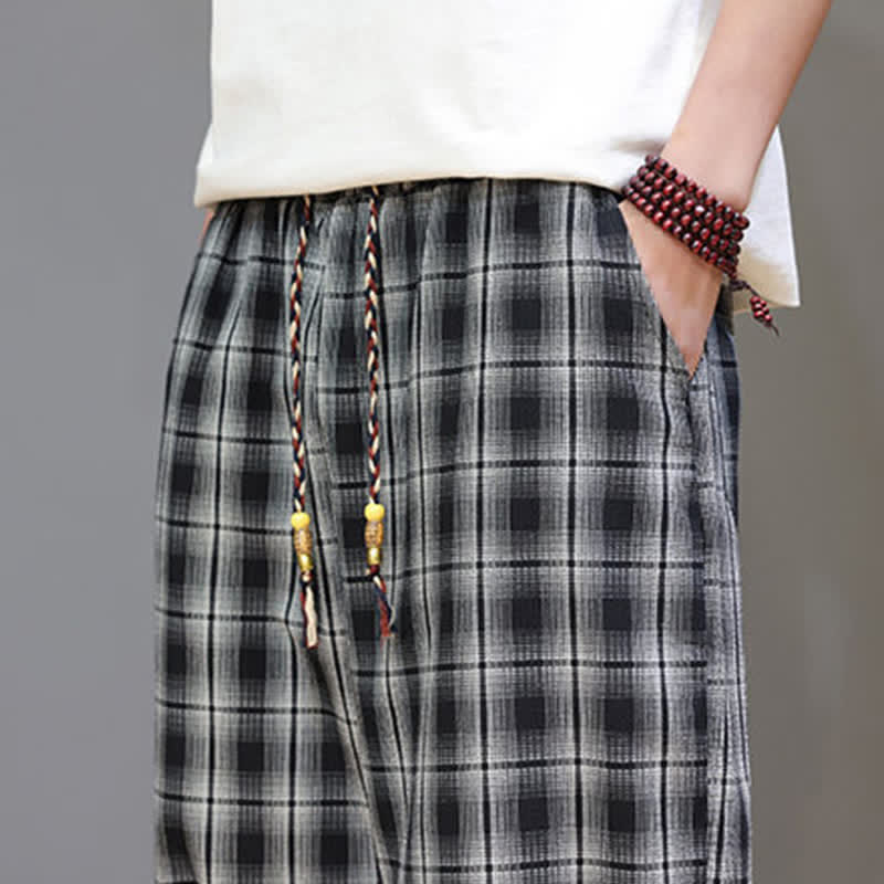 Buddha Stones Pantalon Capri à carreaux décontracté d'été avec cordon de serrage et poches pour homme - image 16