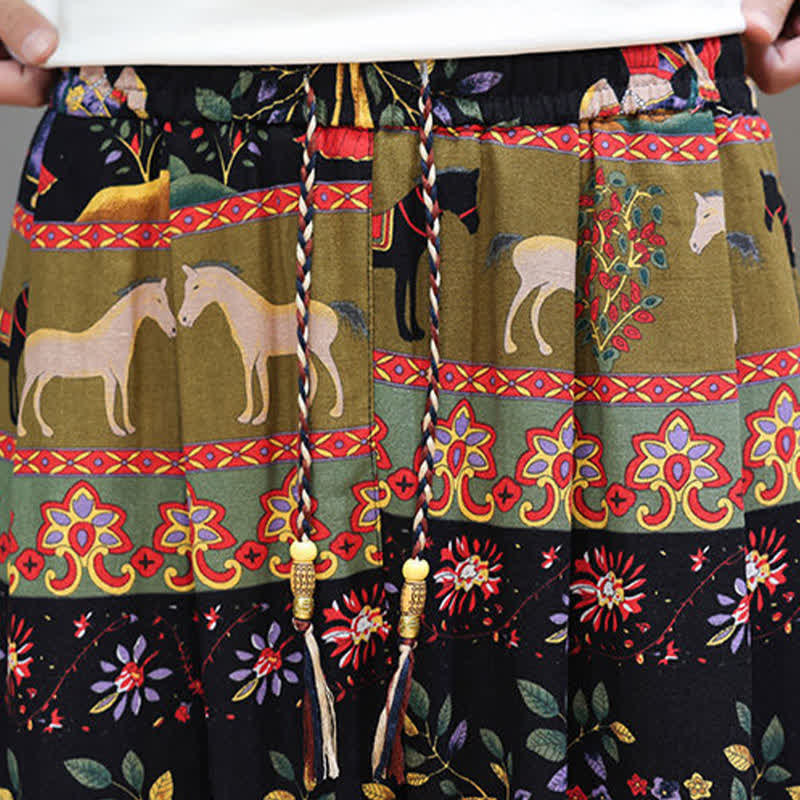 Buddha Stones Pantalon harem homme décontracté d'été, style bohème, à cordon de serrage, motif géométrique éléphant et feuilles, avec poches - image 39