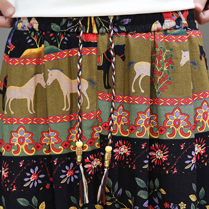 Buddha Stones Pantalon harem homme décontracté d'été, style bohème, à cordon de serrage, motif géométrique éléphant et feuilles, avec poches - image 39