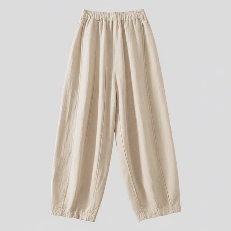 Buddha Stones Pantalon sarouel court d'été décontracté et simple à cordon de serrage, en coton et lin uni, avec poches - image 1
