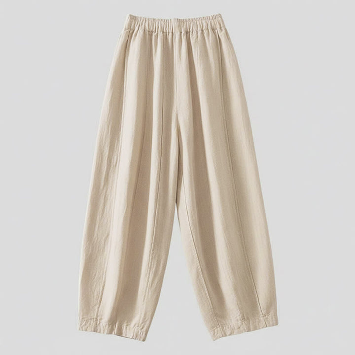 Buddha Stones Pantalon sarouel court d'été décontracté et simple à cordon de serrage, en coton et lin uni, avec poches - image 1