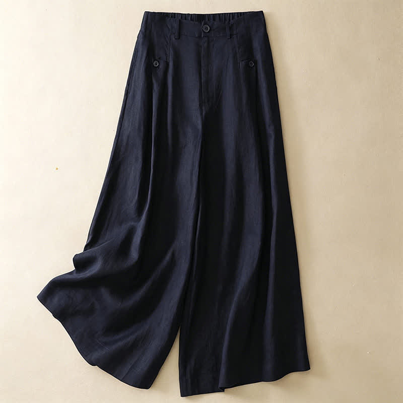 Pantalon d'été Buddha Stones et élégant en coton ramie uni, coupe 7/8, avec poches, à boutons. - Bleu nuit - US8-10, UK/AU12-14, EU40-42 (2XL) - image 7