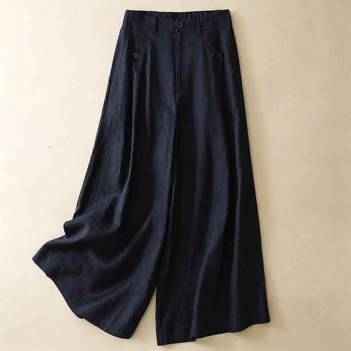 Pantalon d'été Buddha Stones et élégant en coton ramie uni, coupe 7/8, avec poches, à boutons. - Bleu nuit - US8-10, UK/AU12-14, EU40-42 (2XL) - image 7