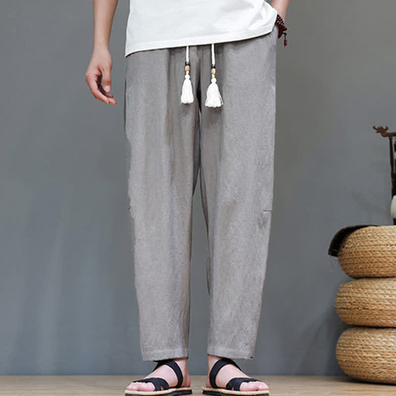 Pantalon d'été minimaliste décontracté à cordon de serrage, coupe droite, avec poches, Buddha Stones. - image 1