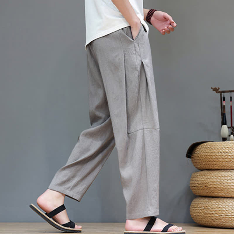 Pantalon d'été minimaliste décontracté à cordon de serrage, coupe droite, avec poches, Buddha Stones. - Gris clair - US/UK/AU46, EU56 (5XL) - image 0