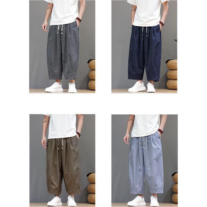 Pantalon Capri rayé à cordon de serrage Buddha Stones , style sarouel, avec poches, idéal pour l'été. - image 43