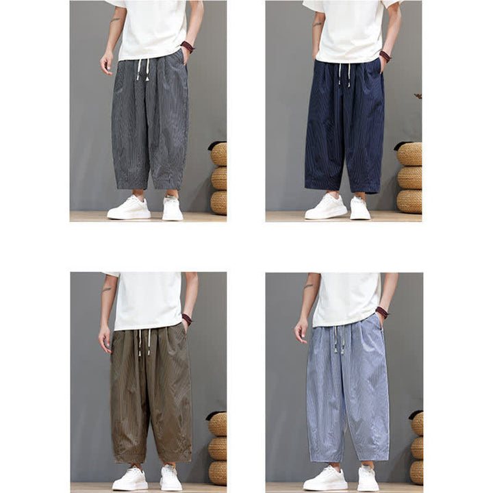 Pantalon Capri rayé à cordon de serrage Buddha Stones , style sarouel, avec poches, idéal pour l'été. - image 43