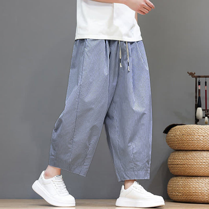Pantalon Capri rayé à cordon de serrage Buddha Stones , style sarouel, avec poches, idéal pour l'été. - image 17