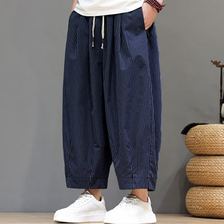 Pantalon Capri rayé à cordon de serrage Buddha Stones , style sarouel, avec poches, idéal pour l'été. - image 7