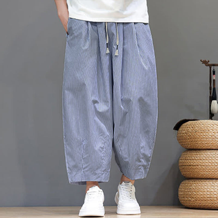 Pantalon Capri rayé à cordon de serrage Buddha Stones , style sarouel, avec poches, idéal pour l'été. - image 12