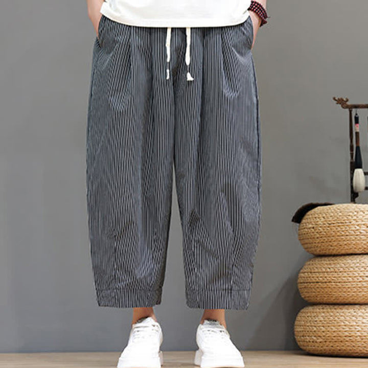 Pantalon Capri rayé à cordon de serrage Buddha Stones , style sarouel, avec poches, idéal pour l'été. - image 37