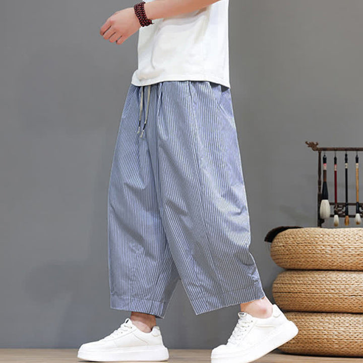 Pantalon Capri rayé à cordon de serrage Buddha Stones , style sarouel, avec poches, idéal pour l'été. - image 18