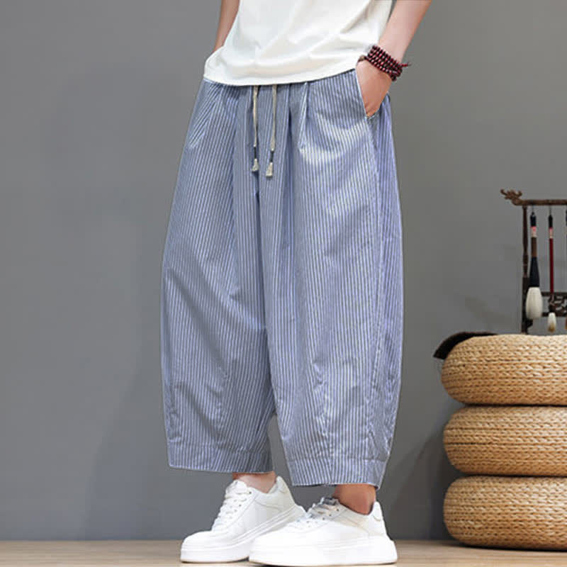 Pantalon Capri rayé à cordon de serrage Buddha Stones , style sarouel, avec poches, idéal pour l'été. - image 15