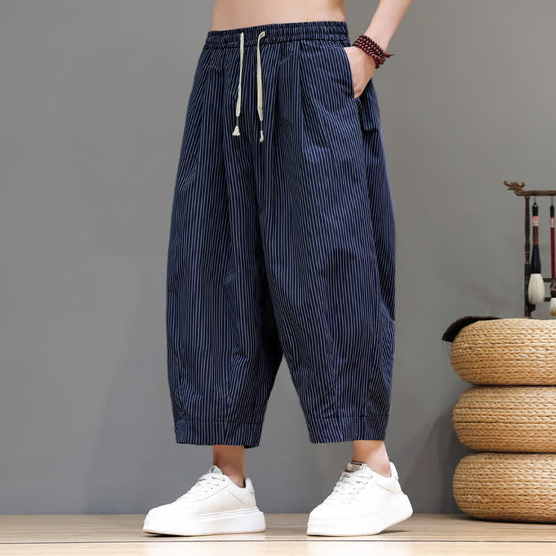 Pantalon Capri rayé à cordon de serrage Buddha Stones , style sarouel, avec poches, idéal pour l'été. - image 1