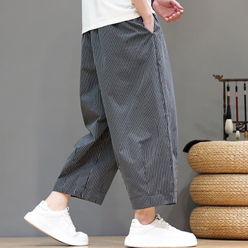 Pantalon Capri rayé à cordon de serrage Buddha Stones , style sarouel, avec poches, idéal pour l'été. - image 38