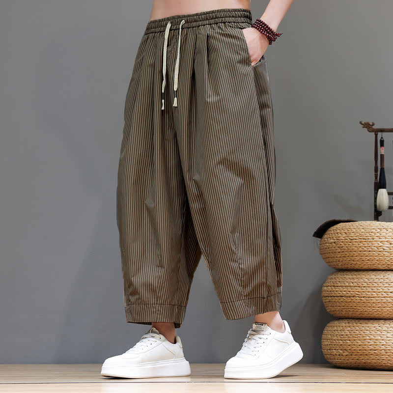 Pantalon Capri rayé à cordon de serrage Buddha Stones , style sarouel, avec poches, idéal pour l'été. - image 22