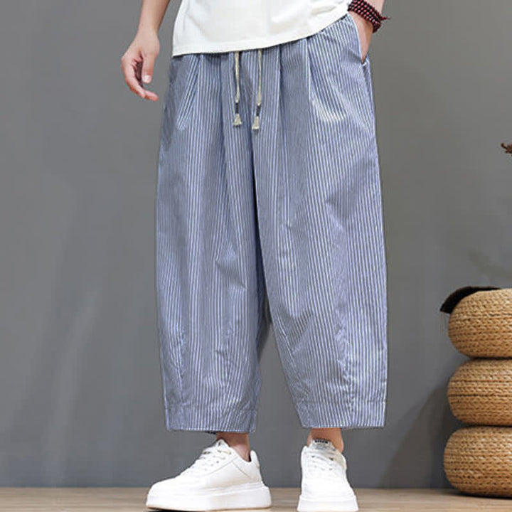 Pantalon Capri rayé à cordon de serrage Buddha Stones , style sarouel, avec poches, idéal pour l'été. - image 19