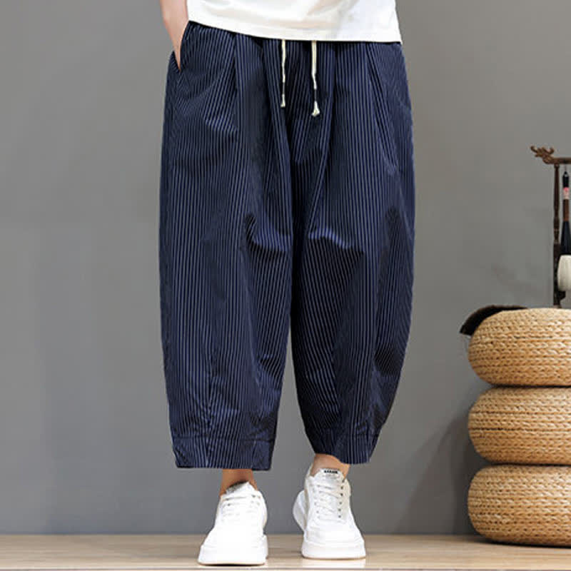 Pantalon Capri rayé à cordon de serrage Buddha Stones , style sarouel, avec poches, idéal pour l'été. - image 2